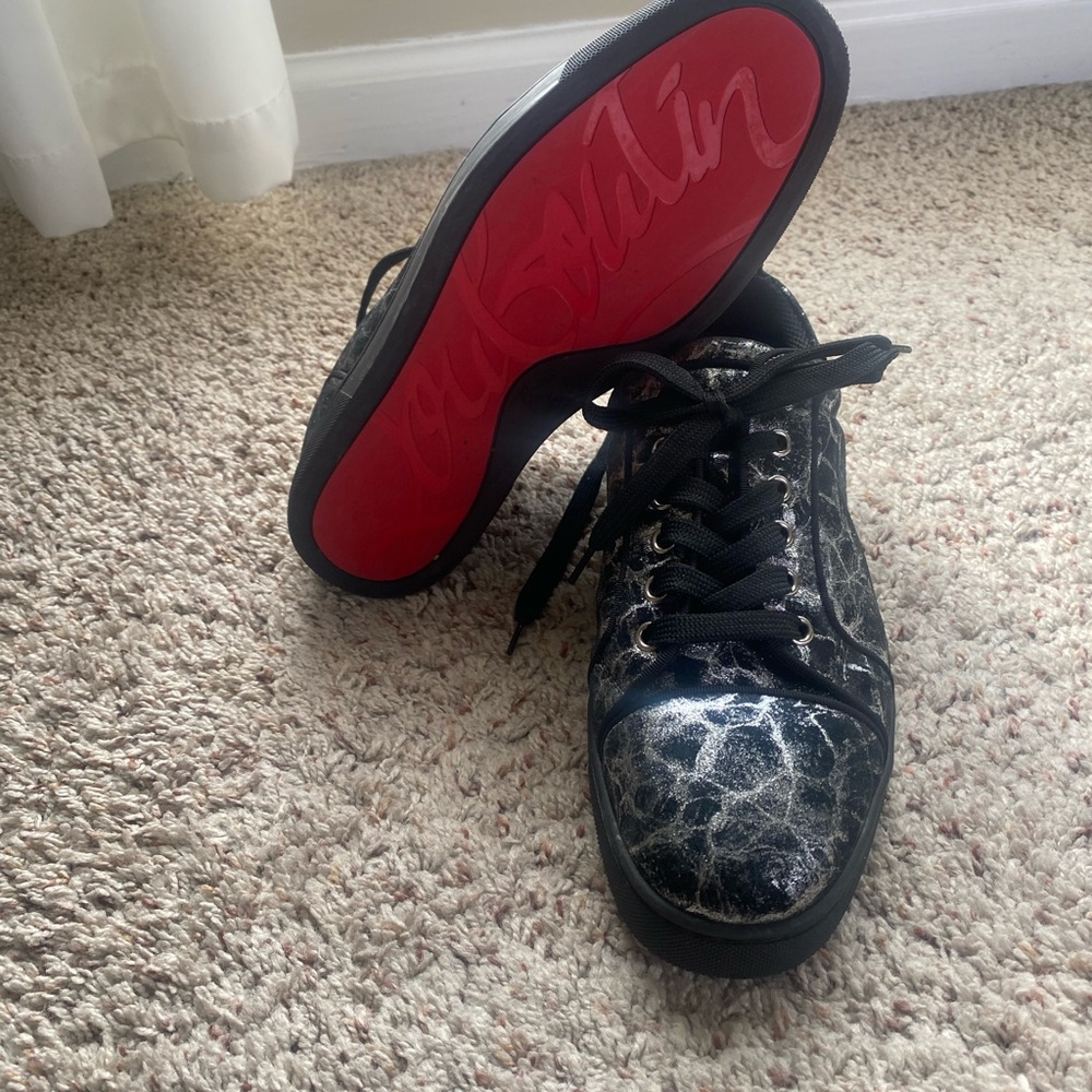 Christian Louboutin Black and Silver Sneakers with Red Soles